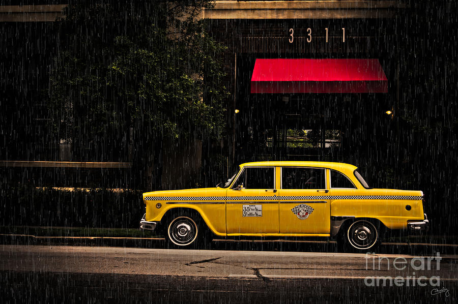 Architecture Photograph - Old Yellow Cab in Rain by Imagery by Charly