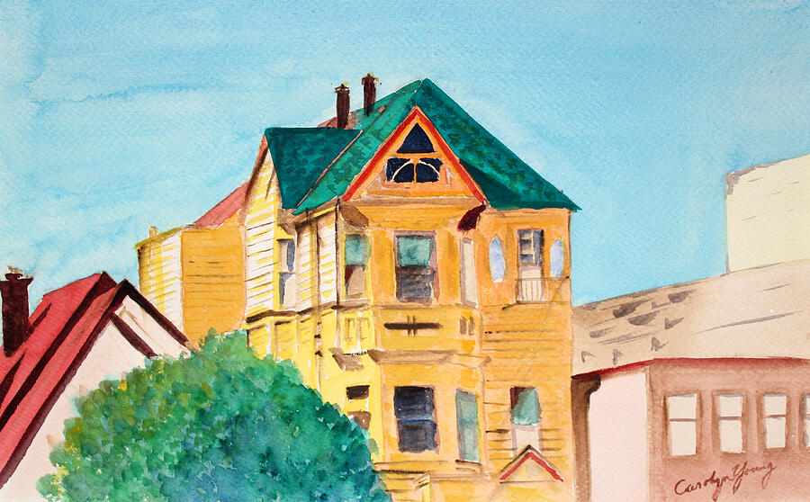 Old Yellow House in Downtown Oakland Painting by Asha Carolyn Young