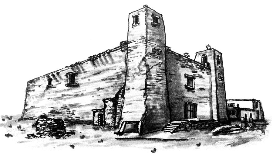 Old Zuni Mission Church Drawing