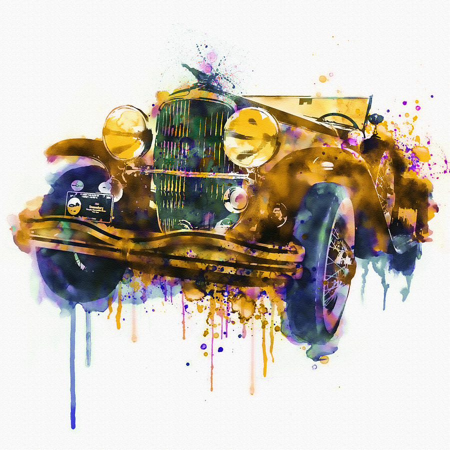 Oldtimer Automobile in watercolor Painting by Marian Voicu
