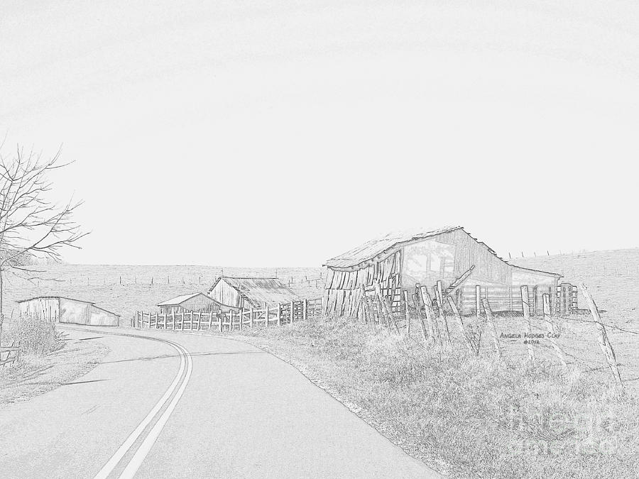 Black And White Digital Art - Ole Country Farm by Angelia Hodges Clay
