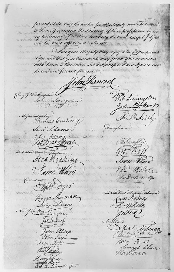 Olive Branch Petition, 1775 Photograph by Granger