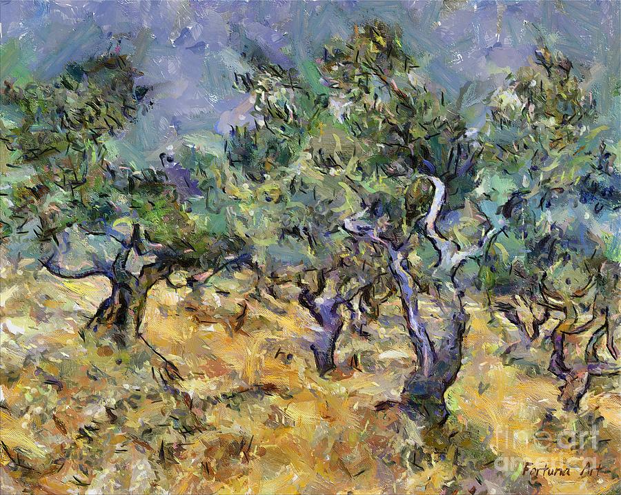 Olive Grove in Autumn  After Van Gogh Painting by Dragica  Micki Fortuna
