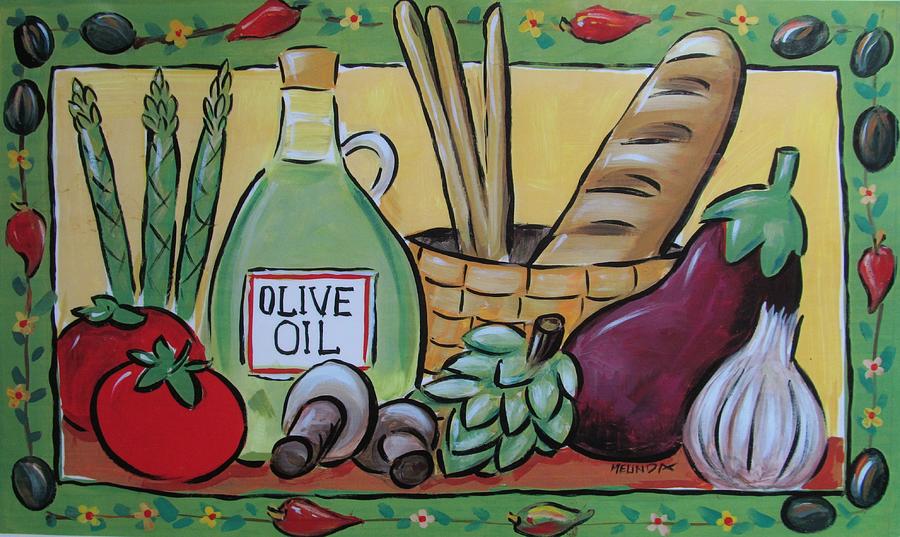 Olive Oil and Bread Painting by Melinda Saminski