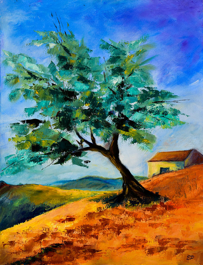 Nature Painting - Olive Tree on the Hill by Elise Palmigiani