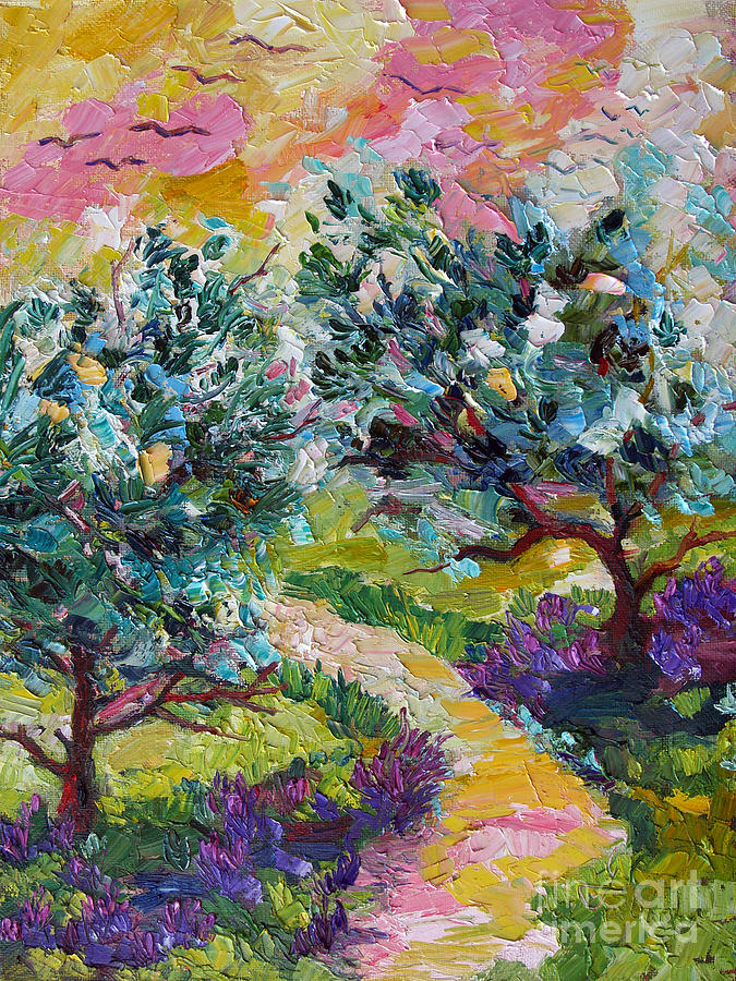 Impressionist Olive Trees and Lavender Path Painting by Ginette Callaway