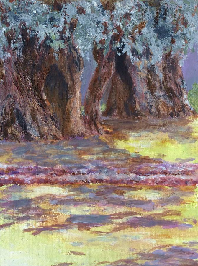 Olive trees Gethsemane Painting by Nigel Radcliffe
