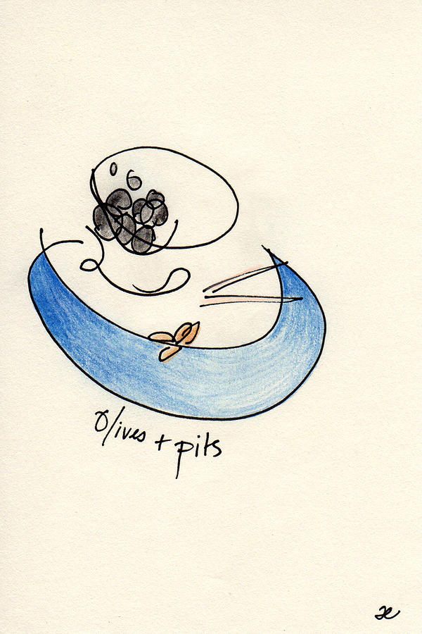 Cup Drawing - Olives and Pits by Anna Elkins