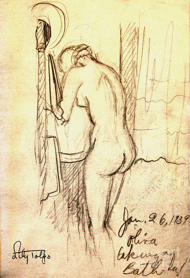 Olivia Bathing Drawing by Art By Tolpo Collection