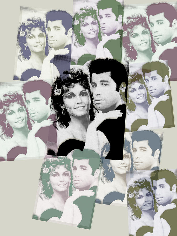 Grease Movie Painting - Olivia Newton John and John Travolta in Grease Collage by Tony Rubino