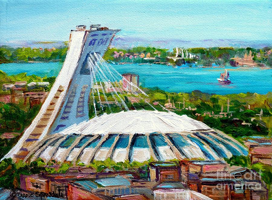Olympic Stadium Montreal Painting Velodrome Biodome Heritage Art By City Scene Artist Carole Spandau Painting by Carole Spandau