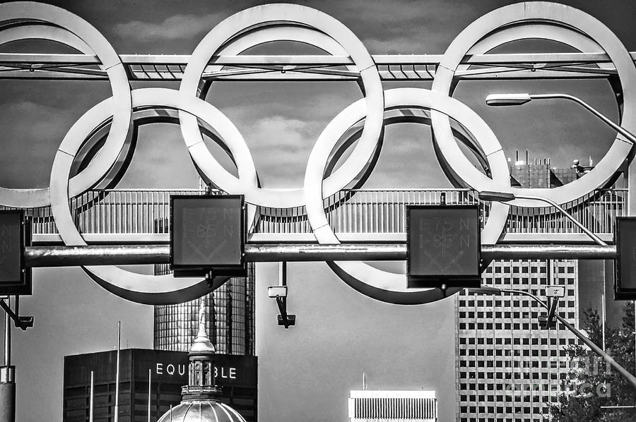 Olympic Symbols over Atlanta - monochrome Photograph by Kathleen K Parker