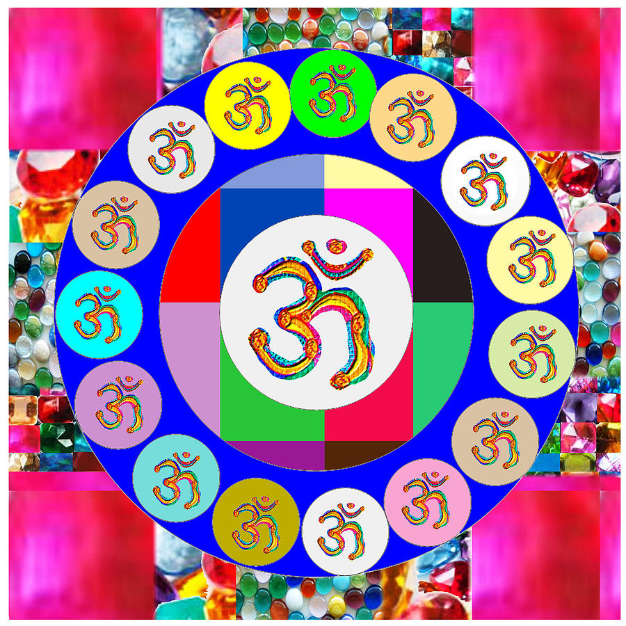 Om Mantra Dedication  Devotion Symbol Assembly By Artist N Reiki Healing Master Navinjoshi Painting