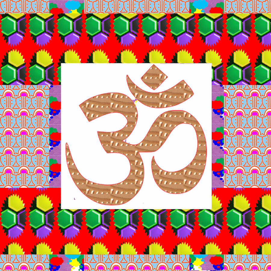 Inspirational Painting - OM Mantra OmMantra Golden Art with Graphic Patchwork Art by Navin Joshi