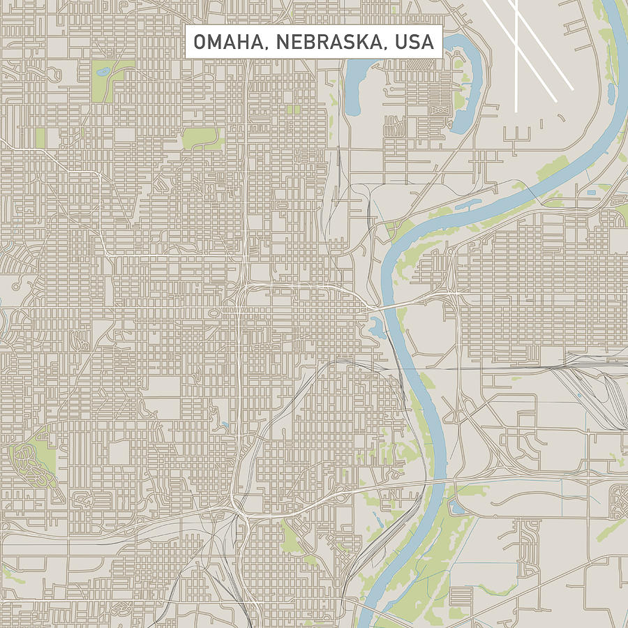 Omaha Nebraska US City Street Map Drawing by FrankRamspott