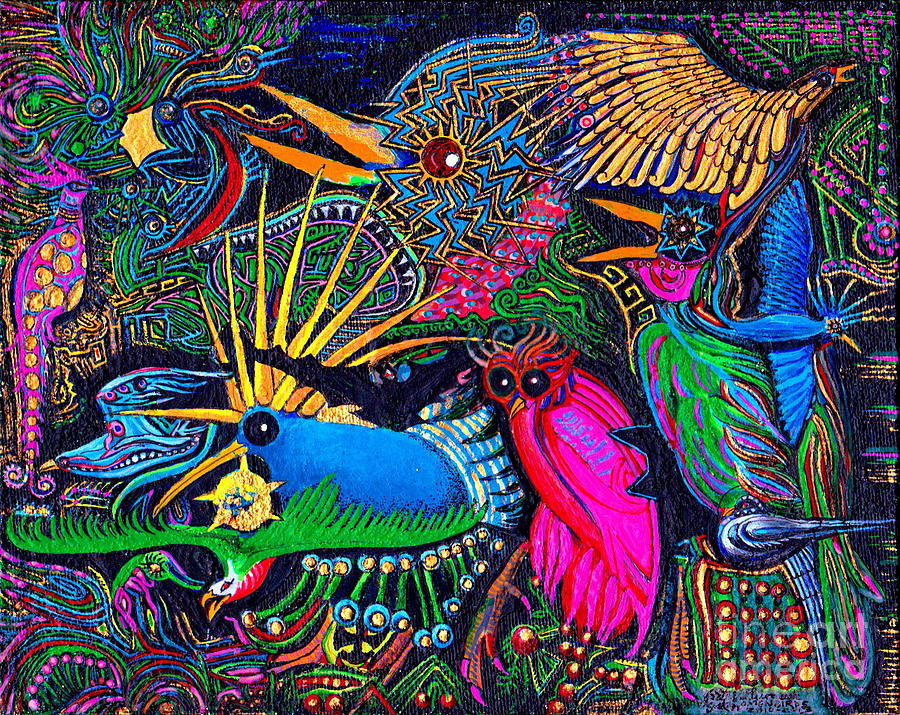 Omen Birds Santa Fe New Mexico Outsider Folk Art Painting by Peter Ogden