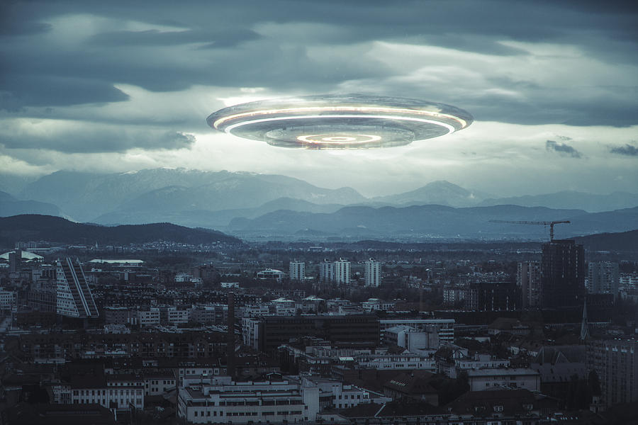 Ominous UFO above the city Photograph by Gremlin
