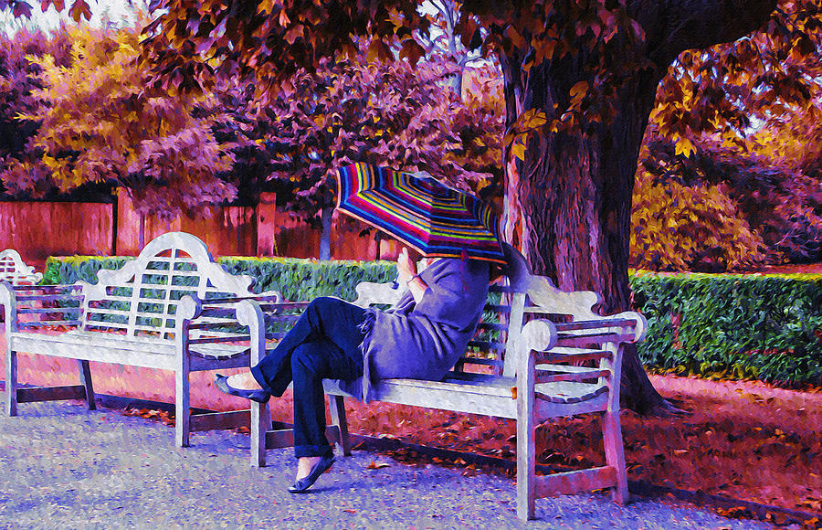 Fall Photograph - On a Bench Under an Umbrella in Autumn by Bill Cannon