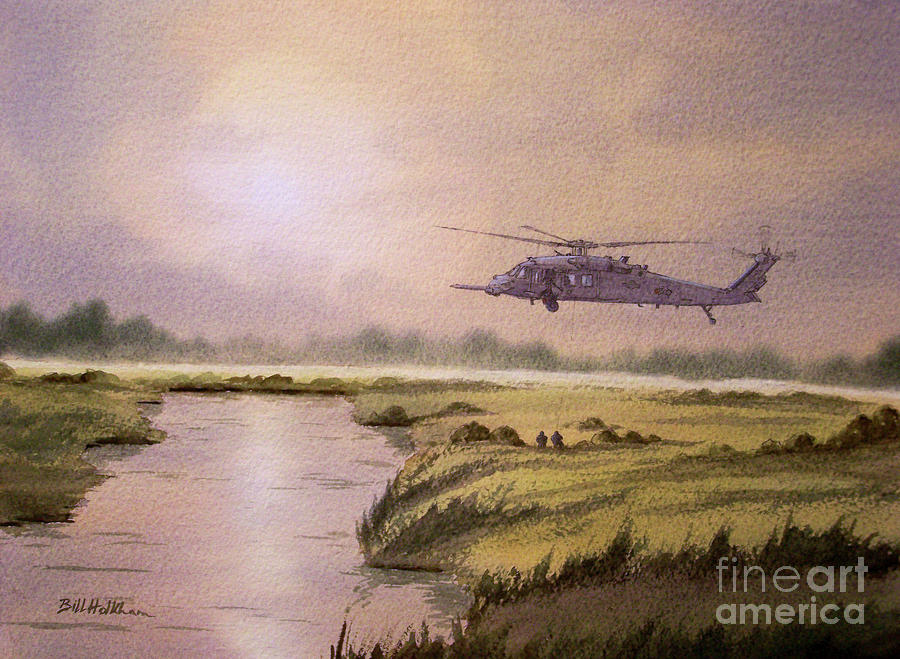 On A Mission - HH60G Helicopter Painting by Bill Holkham