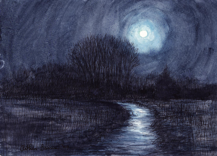 On a Moonlit Night Painting by Arthur Barnes
