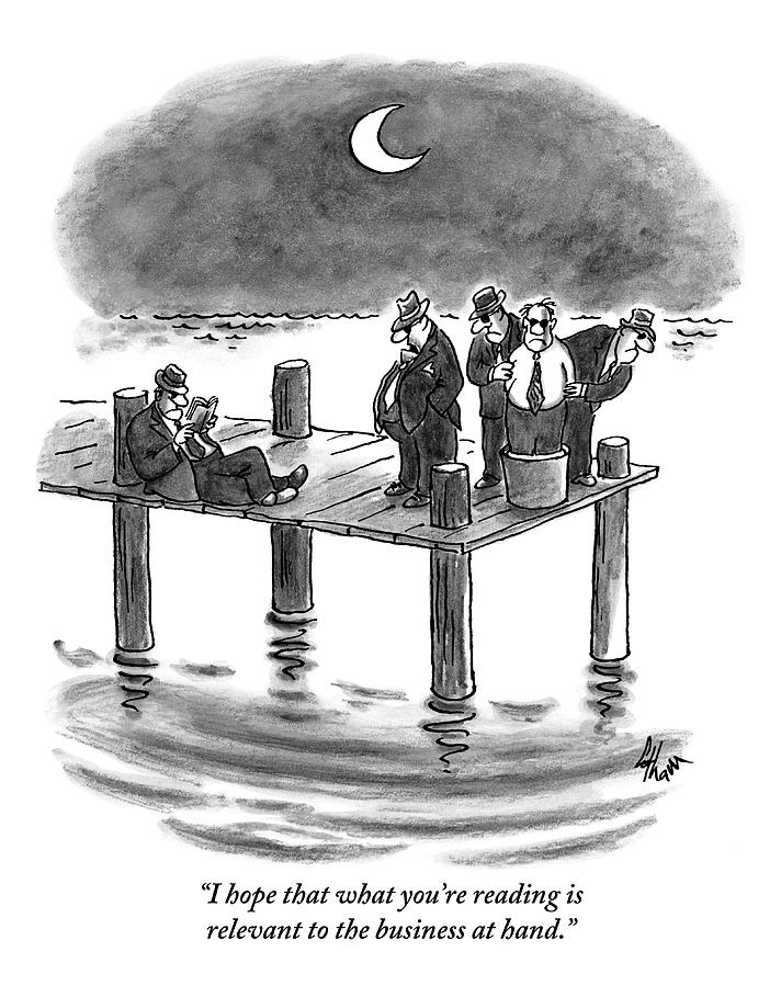 On A Pier, Three Mobsters Prepare To Drown Drawing by Frank Cotham