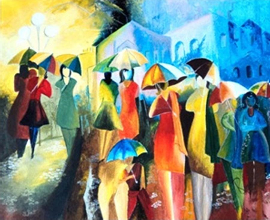Abstract Painting - On a Rainy Day Again by Rupa Prakash