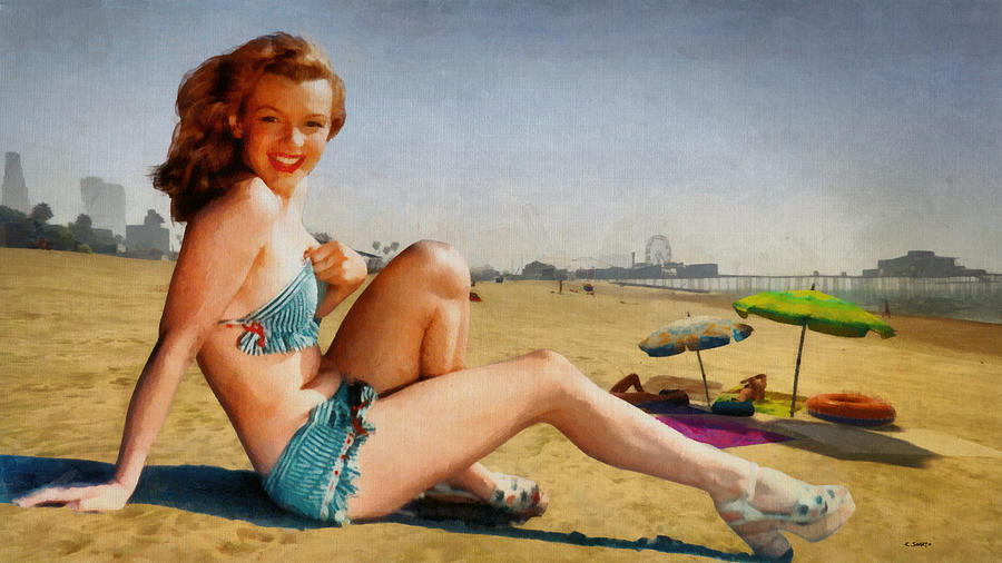 On Beach with Marilyn Painting by Kai Saarto