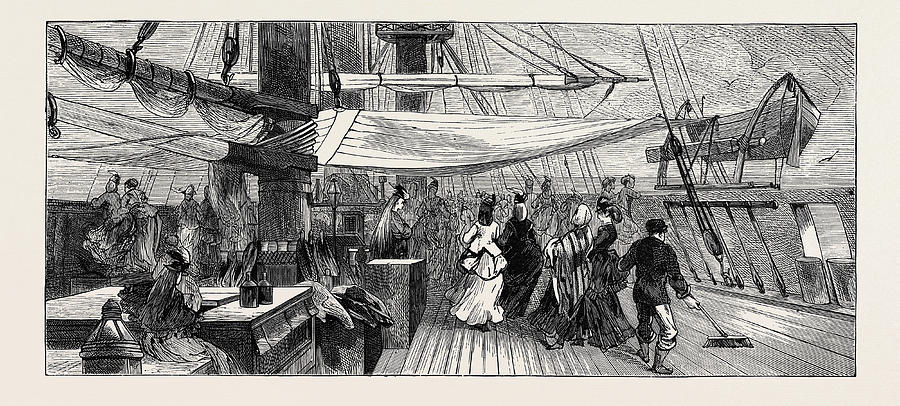 On Board The Indus Emigrant Ship The Ladies On Deck Drawing by English ...