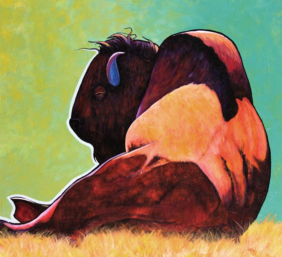 Wildlife Painting - On Empty Bison by Joe Triano Wildlife Painting - On Empty Bison by Joe Triano