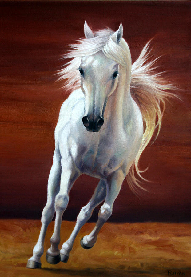 White Horse Galloping Painting - On Fire by Vivien Rhyan