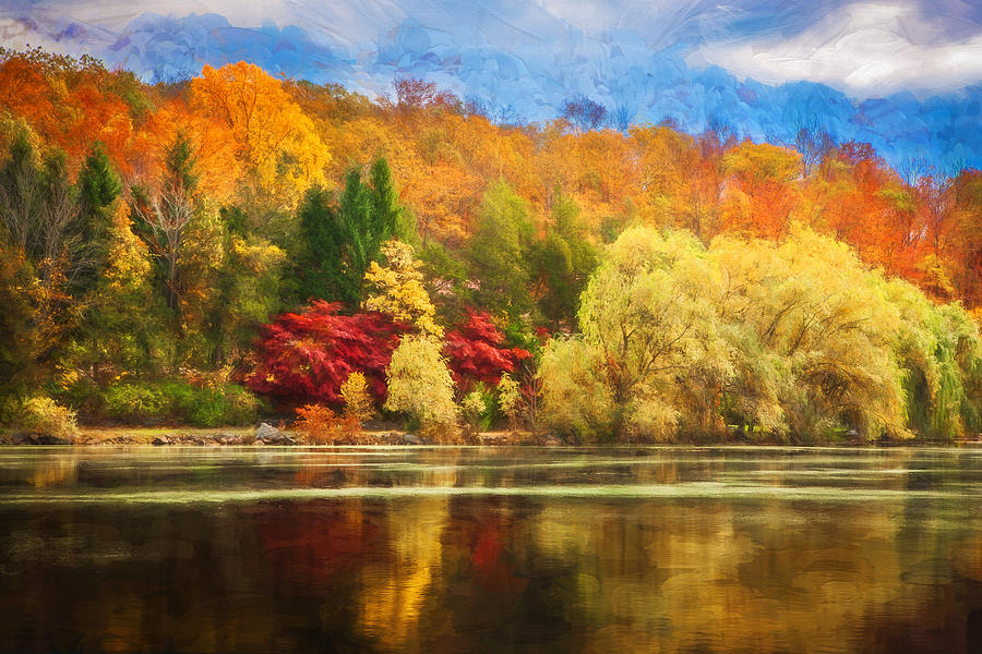 On Golden Pond Fall Foliage Painted  Photograph by Rich Franco