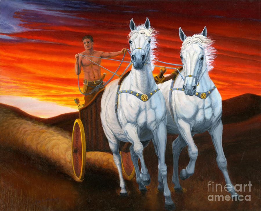 Horse Painting - On Golden Wheels  A Change of Direction by Guy C Lockwood