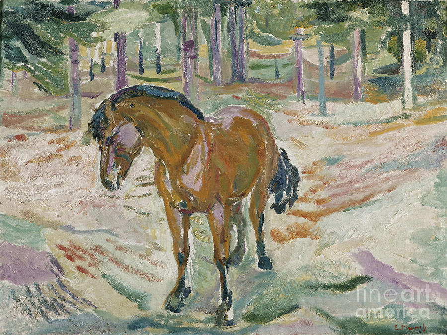On graze land Painting by Edvard Munch