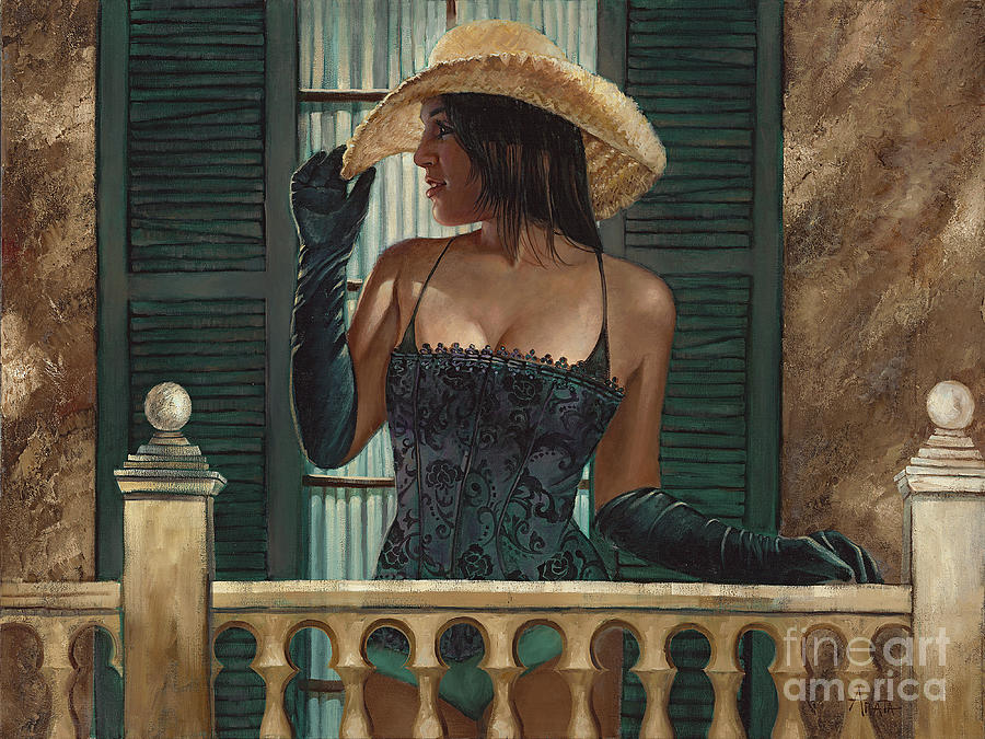 On the Balcony Painting by Geraldine Arata