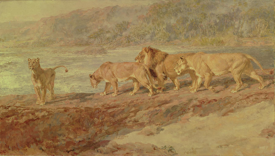 On The Bank Of An African River Painting by Briton Riviere