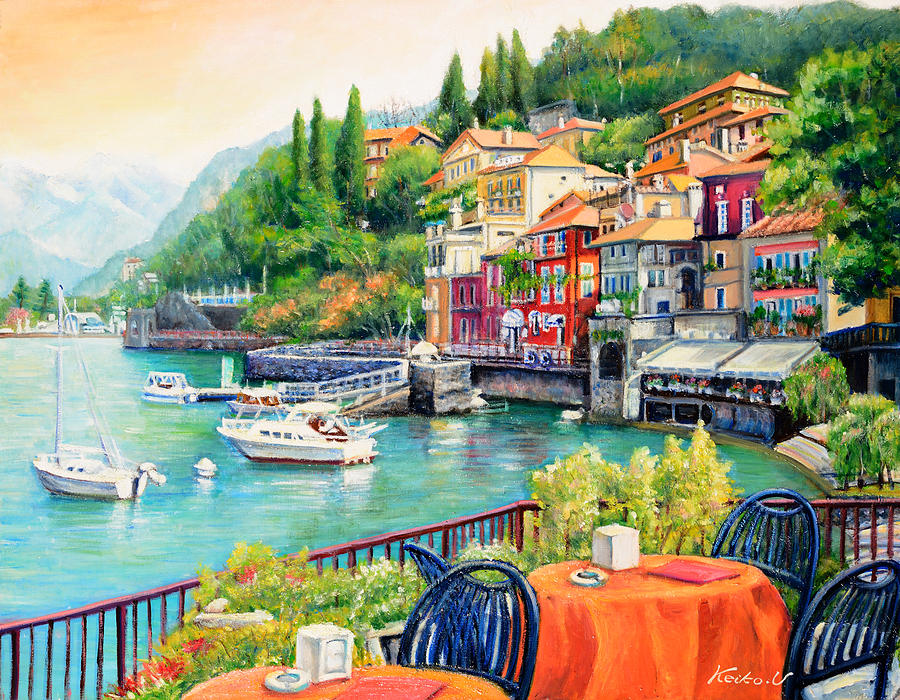 On the banks of Lake Como Painting by Keiko Ueda