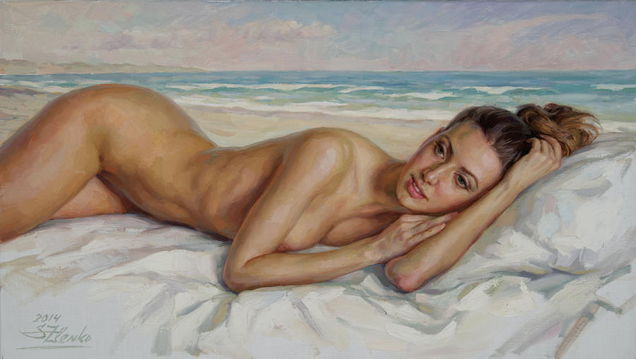 On the beach Painting by Serguei Zlenko