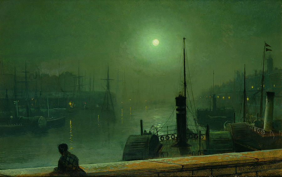 Nocturne Painting - On The Clyde, Glasgow, 1879 by John Atkinson Grimshaw