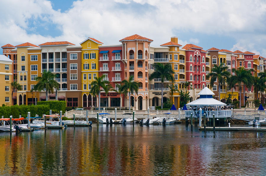 Boats and Shopping on the  Naples Waterfront Photograph by Ginger Wakem