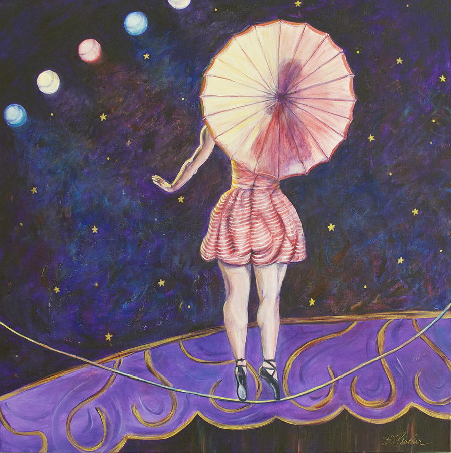 On the Tightrope Painting by Bonnie Peacher