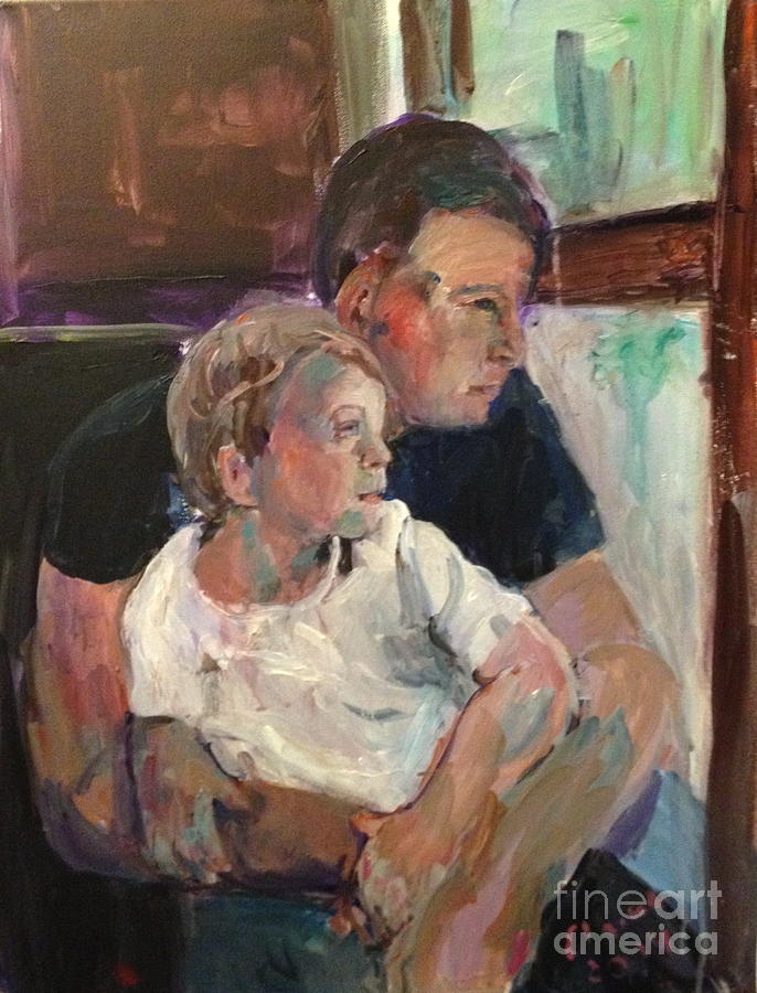Train Ride Painting - On the Train by Elaine Schloss