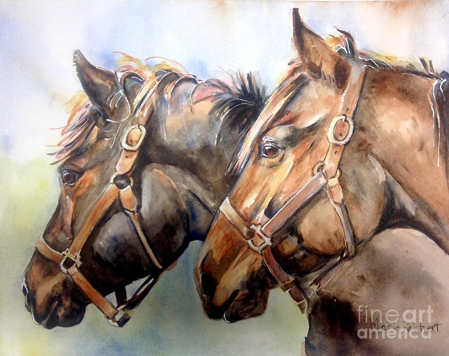 Horse in watercolor On Watch Painting by Maria Reichert