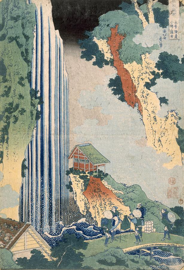 Ona Waterfall On The Kisokaido, 1827 Painting by Katsushika Hokusai