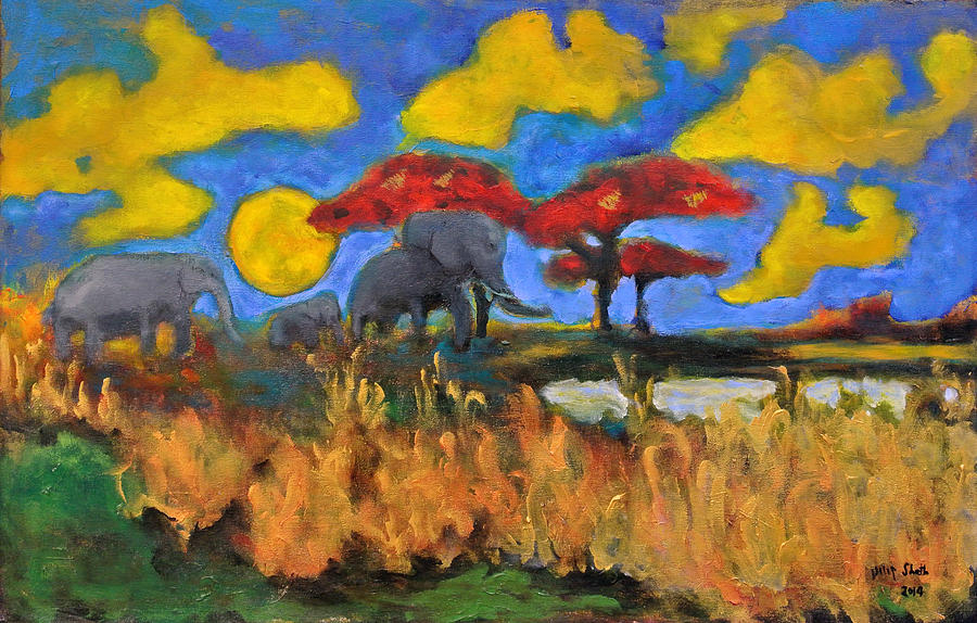 Landscape Painting - Once an Elephant by Dilip Sheth