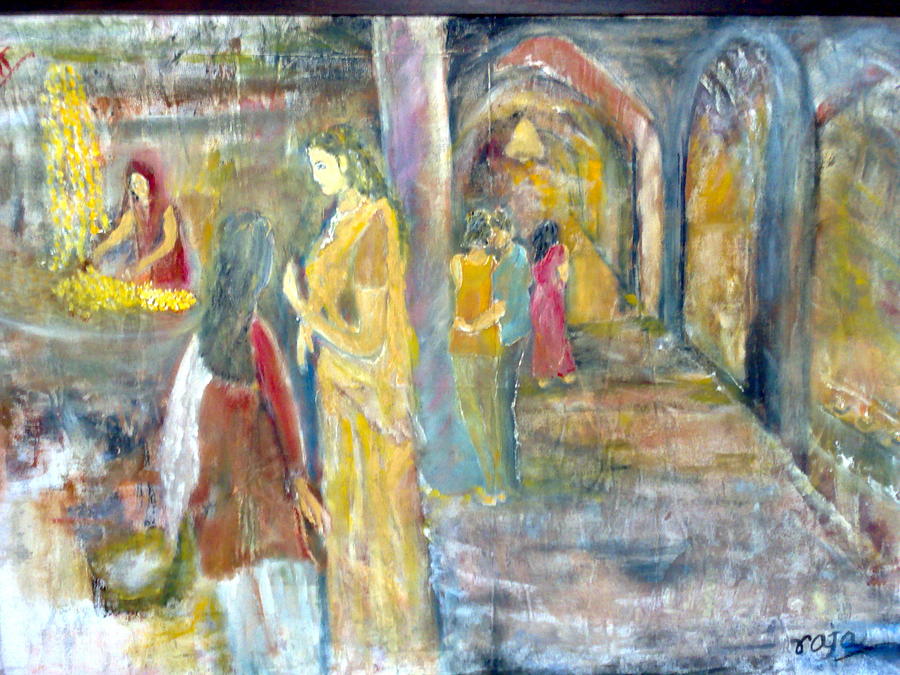 One afternoon at the entrance of an old temple Painting by Subrata Bose