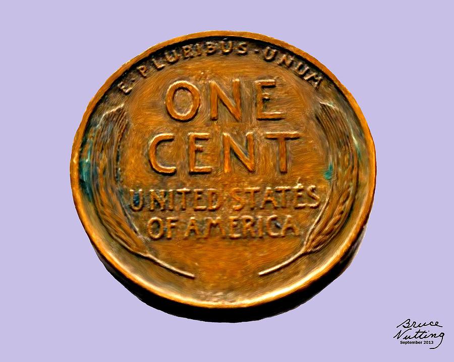 One Cent on Purple Painting by Bruce Nutting