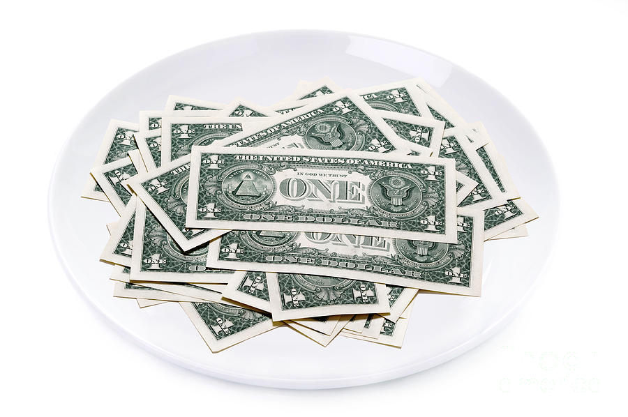 One Dollar Bills On A Plate Isolated Photograph by Lee Avison