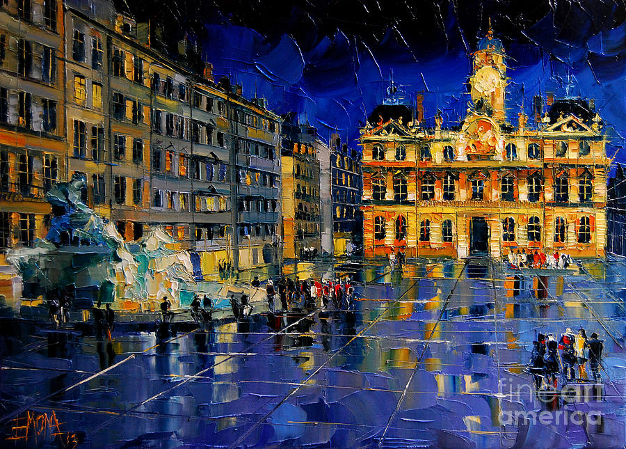 One Evening In Terreaux Square Lyon Painting by Mona Edulesco