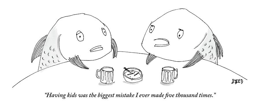 One Fish Speaks To Another As They Share Beers Drawing by Edward Steed