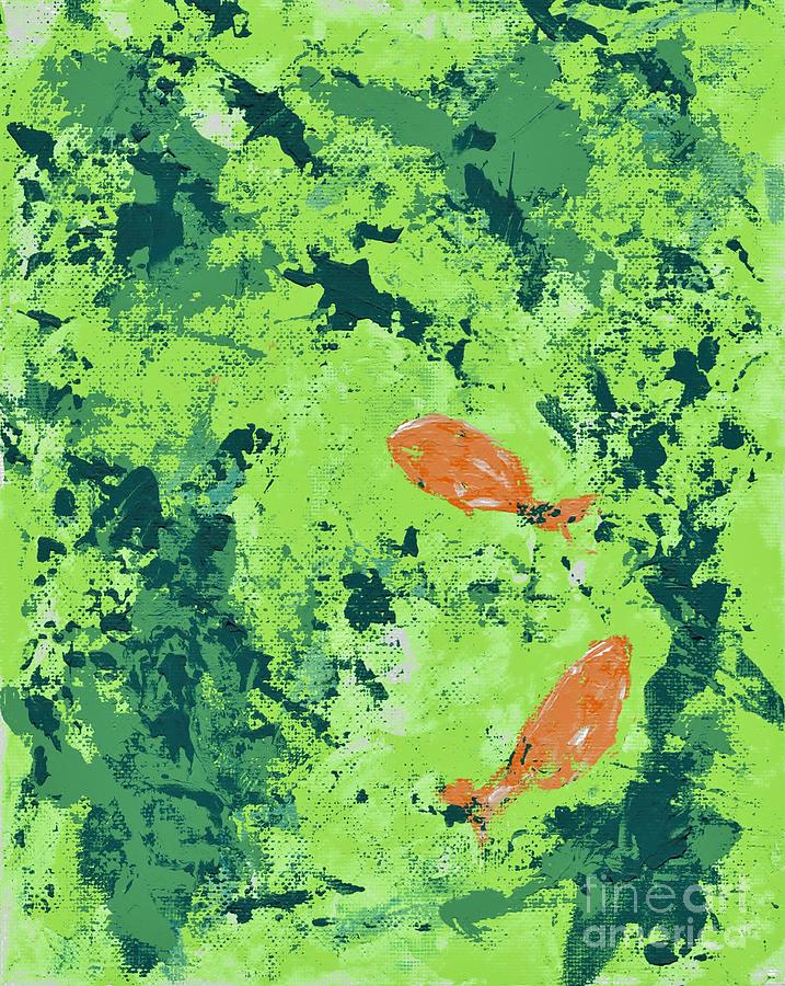 Two Orange Fish Abstract Painting